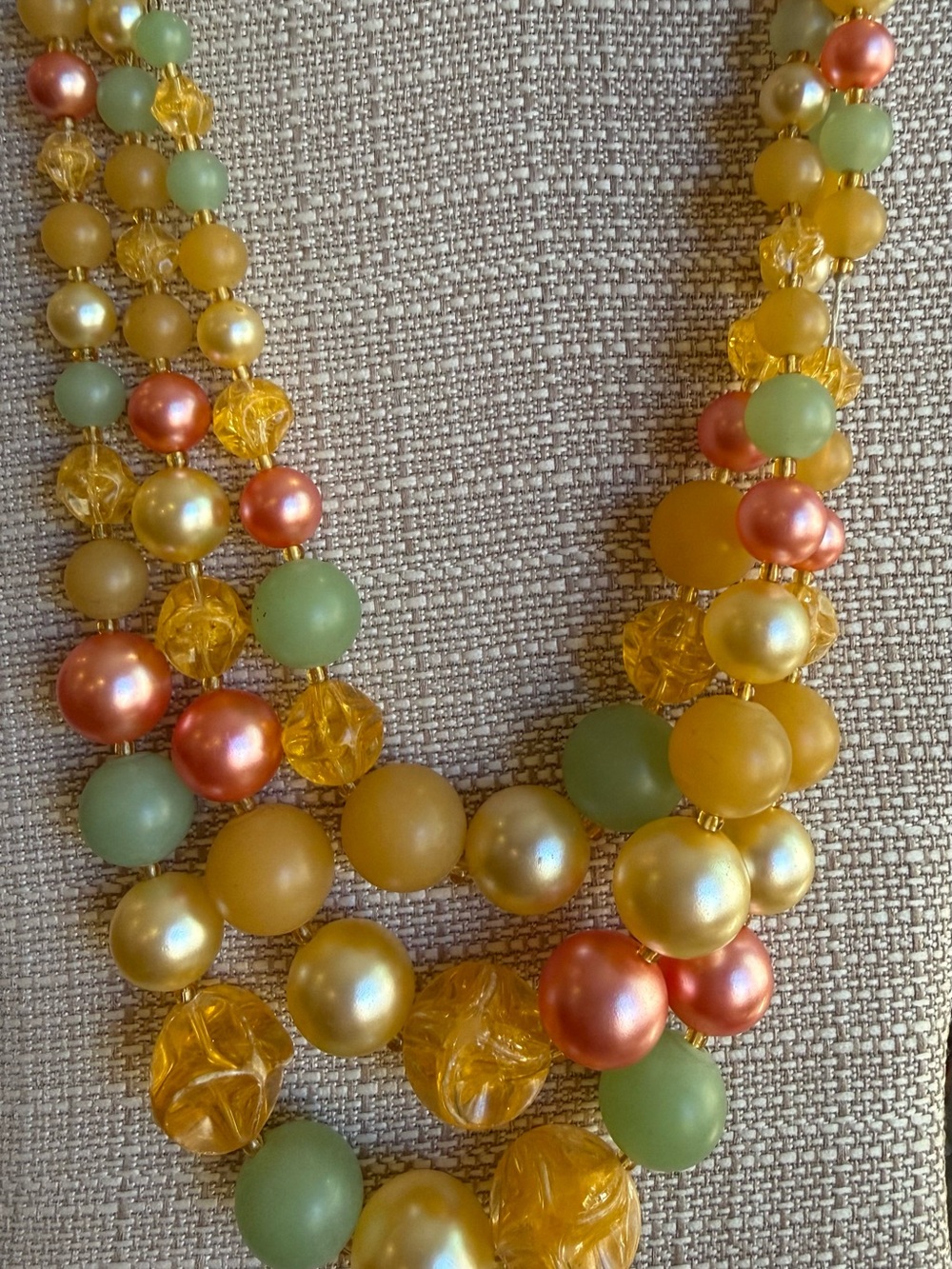 Vintage 1950s West Germany signed 3 Strand chunky Lucid bead necklace MCM - Picture 3 of 9